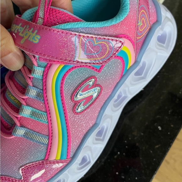 Sketchers Heart Light Up Shoes Pink Glittery Sneakers White Sole - Picture 11 of 16